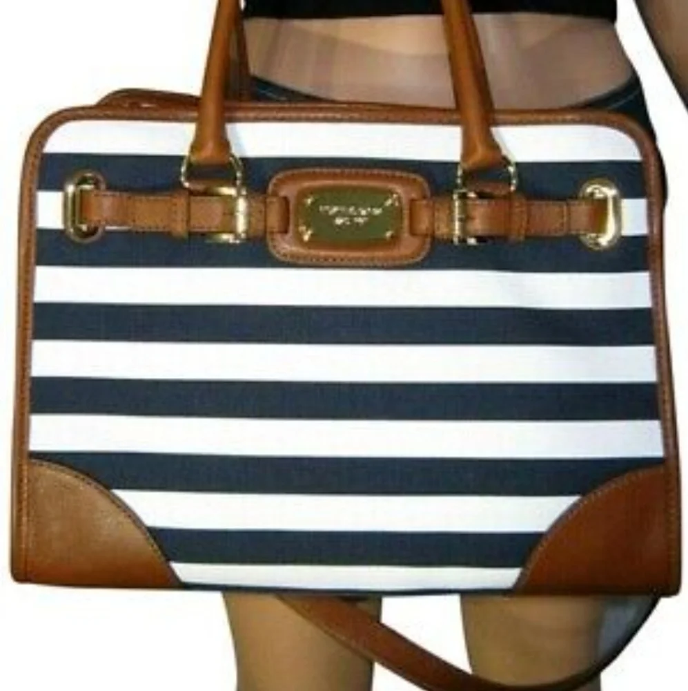 Michael Kors Navy and White Striped Tote - Picture 1 of 4